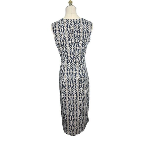 Jigsaw Women’s Small Luxury Midi Dress Blue White Twist Front V-Neck - Picture 5 of 8